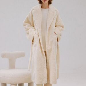 NAP LOUNGEWEAR Teddy Shawl Collar Patch Pockets Oversized Glam Luxury‎ Robe M